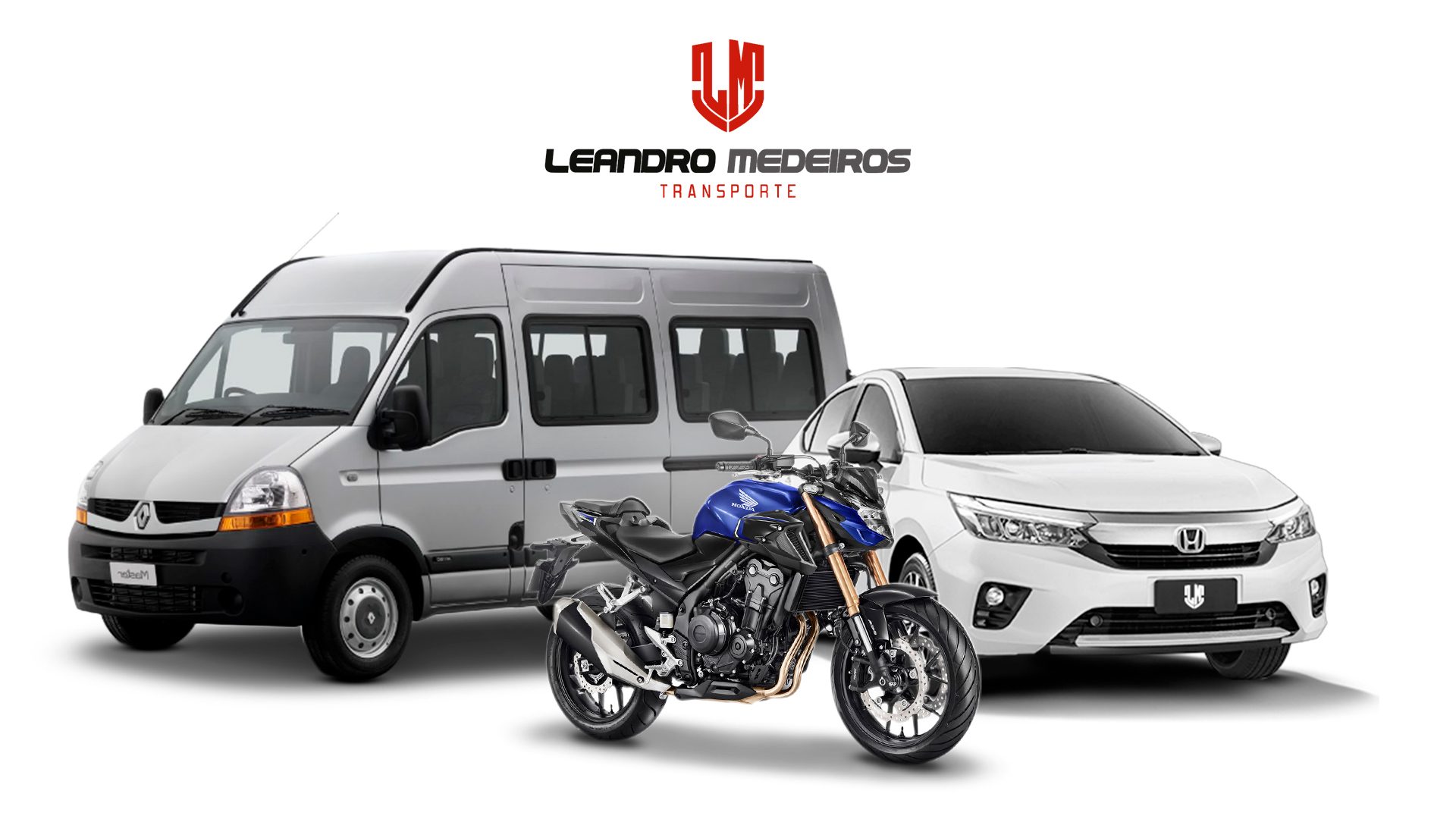 Frota Leandro Medeiros Transportes: van, motocicleta e carro executivo